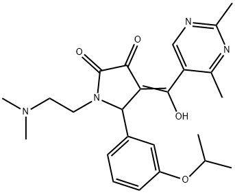 (4E)-1-[2-(dimethylamino)ethyl]-4-[(2,4-dimethylpyrimidin-5-yl)-hydroxymethylidene]-5-(3-propan-2-yloxyphenyl)pyrrolidine-2,3-dione 结构式