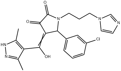 (4E)-5-(3-chlorophenyl)-4-[(3,5-dimethyl-1H-pyrazol-4-yl)-hydroxymethylidene]-1-(3-imidazol-1-ylpropyl)pyrrolidine-2,3-dione 结构式