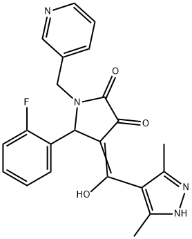 (4E)-4-[(3,5-dimethyl-1H-pyrazol-4-yl)-hydroxymethylidene]-5-(2-fluorophenyl)-1-(pyridin-3-ylmethyl)pyrrolidine-2,3-dione 结构式