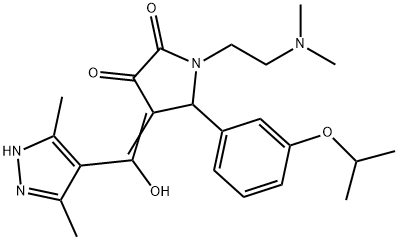 (4E)-1-[2-(dimethylamino)ethyl]-4-[(3,5-dimethyl-1H-pyrazol-4-yl)-hydroxymethylidene]-5-(3-propan-2-yloxyphenyl)pyrrolidine-2,3-dione 结构式