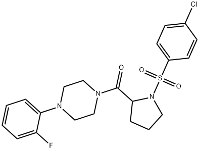 [1-(4-chlorophenyl)sulfonylpyrrolidin-2-yl]-[4-(2-fluorophenyl)piperazin-1-yl]methanone 结构式
