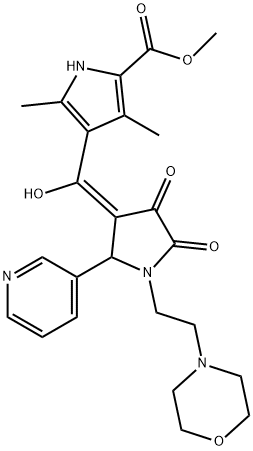 (E)-(5-methoxycarbonyl-2,4-dimethyl-1H-pyrrol-3-yl)-[1-(2-morpholin-4-ium-4-ylethyl)-4,5-dioxo-2-pyridin-3-ylpyrrolidin-3-ylidene]methanolate 结构式