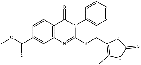 methyl 2-[(5-methyl-2-oxo-1,3-dioxol-4-yl)methylsulfanyl]-4-oxo-3-phenylquinazoline-7-carboxylate 结构式