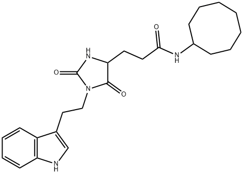 N-cyclooctyl-3-[1-[2-(1H-indol-3-yl)ethyl]-2,5-dioxoimidazolidin-4-yl]propanamide 结构式