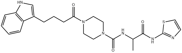 4-[4-(1H-indol-3-yl)butanoyl]-N-[1-oxo-1-(1,3-thiazol-2-ylamino)propan-2-yl]piperazine-1-carboxamide 结构式