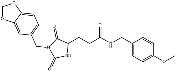 3-[1-(1,3-benzodioxol-5-ylmethyl)-2,5-dioxoimidazolidin-4-yl]-N-[(4-methoxyphenyl)methyl]propanamide 结构式
