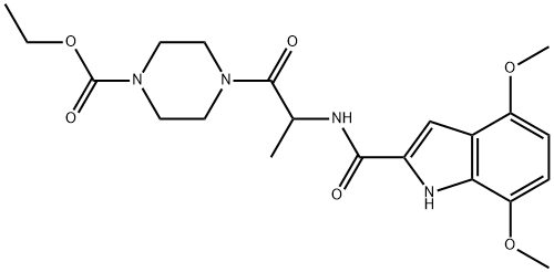 ethyl 4-[2-[(4,7-dimethoxy-1H-indole-2-carbonyl)amino]propanoyl]piperazine-1-carboxylate 结构式