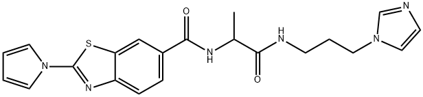 N-[1-(3-imidazol-1-ylpropylamino)-1-oxopropan-2-yl]-2-pyrrol-1-yl-1,3-benzothiazole-6-carboxamide 结构式