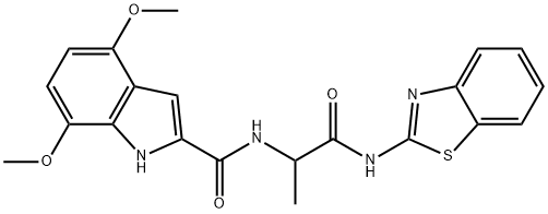 N-[1-(1,3-benzothiazol-2-ylamino)-1-oxopropan-2-yl]-4,7-dimethoxy-1H-indole-2-carboxamide 结构式