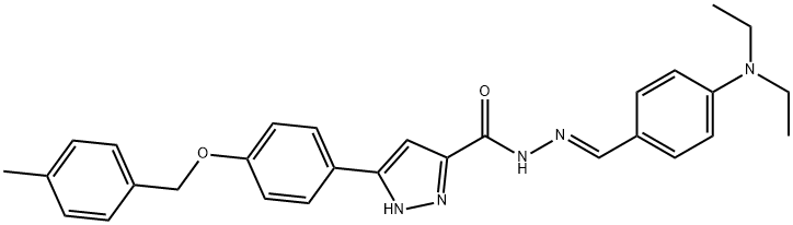 N-[(E)-[4-(diethylamino)phenyl]methylideneamino]-3-[4-[(4-methylphenyl)methoxy]phenyl]-1H-pyrazole-5-carboxamide 结构式