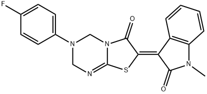 (7Z)-3-(4-fluorophenyl)-7-(1-methyl-2-oxoindol-3-ylidene)-2,4-dihydro-[1,3]thiazolo[3,2-a][1,3,5]triazin-6-one 结构式