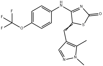 (5Z)-5-[(1,5-dimethylpyrazol-4-yl)methylidene]-4-[4-(trifluoromethoxy)anilino]-1,3-thiazol-2-one 结构式