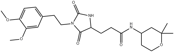 3-[1-[2-(3,4-dimethoxyphenyl)ethyl]-2,5-dioxoimidazolidin-4-yl]-N-(2,2-dimethyloxan-4-yl)propanamide 结构式