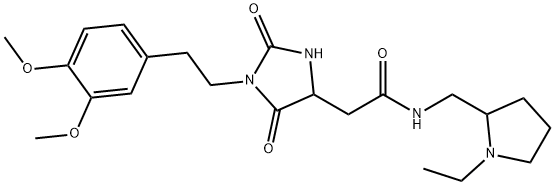 2-[1-[2-(3,4-dimethoxyphenyl)ethyl]-2,5-dioxoimidazolidin-4-yl]-N-[(1-ethylpyrrolidin-2-yl)methyl]acetamide 结构式