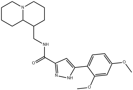 N-(2,3,4,6,7,8,9,9a-octahydro-1H-quinolizin-1-ylmethyl)-3-(2,4-dimethoxyphenyl)-1H-pyrazole-5-carboxamide 结构式