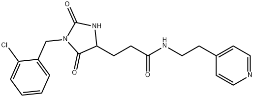 3-[1-[(2-chlorophenyl)methyl]-2,5-dioxoimidazolidin-4-yl]-N-(2-pyridin-4-ylethyl)propanamide 结构式