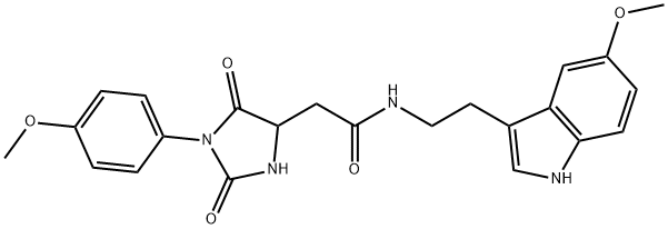 N-[2-(5-methoxy-1H-indol-3-yl)ethyl]-2-[1-(4-methoxyphenyl)-2,5-dioxoimidazolidin-4-yl]acetamide 结构式