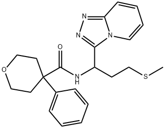 N-[3-methylsulfanyl-1-([1,2,4]triazolo[4,3-a]pyridin-3-yl)propyl]-4-phenyloxane-4-carboxamide 结构式