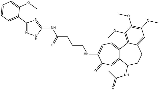 4-[(7-acetamido-1,2,3-trimethoxy-9-oxo-6,7-dihydro-5H-benzo[a]heptalen-10-yl)amino]-N-[5-(2-methoxyphenyl)-1H-1,2,4-triazol-3-yl]butanamide 结构式