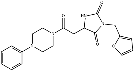 3-(furan-2-ylmethyl)-5-[2-oxo-2-(4-phenylpiperazin-1-yl)ethyl]imidazolidine-2,4-dione 结构式
