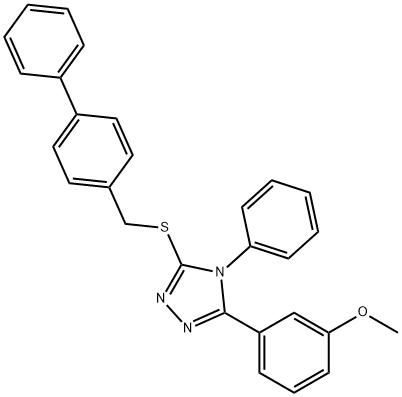 3-(3-methoxyphenyl)-4-phenyl-5-[(4-phenylphenyl)methylsulfanyl]-1,2,4-triazole 结构式