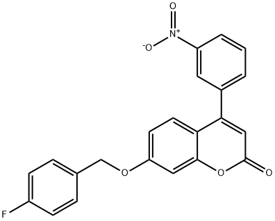 7-[(4-fluorophenyl)methoxy]-4-(3-nitrophenyl)chromen-2-one 结构式