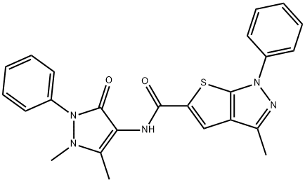 N-(1,5-二甲基-3-氧代-2-苯基-2,3-二氢-1H-吡唑-4-基)-3-甲基-1-苯基-1H-噻吩并[2,3-C]吡唑-5-甲酰胺 结构式