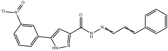 3-(3-nitrophenyl)-N-[(E)-[(E)-3-phenylprop-2-enylidene]amino]-1H-pyrazole-5-carboxamide 结构式