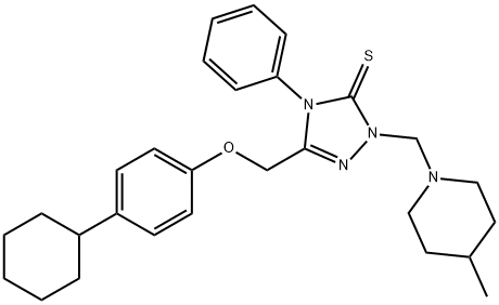 5-[(4-cyclohexylphenoxy)methyl]-2-[(4-methylpiperidin-1-yl)methyl]-4-phenyl-1,2,4-triazole-3-thione 结构式