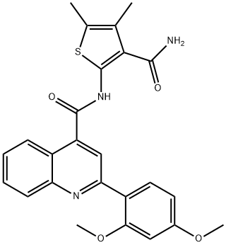 N-(3-carbamoyl-4,5-dimethylthiophen-2-yl)-2-(2,4-dimethoxyphenyl)quinoline-4-carboxamide 结构式