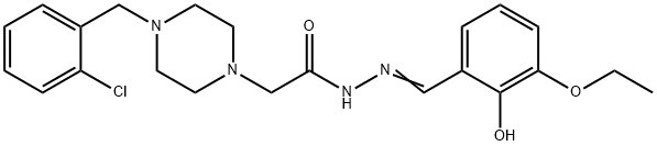 2-[(E)-[[2-[4-[(2-chlorophenyl)methyl]piperazin-4-ium-1-yl]acetyl]hydrazinylidene]methyl]-6-ethoxyphenolate 结构式