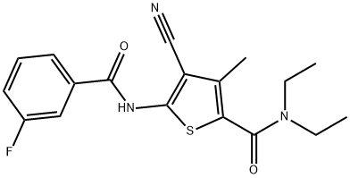 4-cyano-N,N-diethyl-5-[(3-fluorobenzoyl)amino]-3-methylthiophene-2-carboxamide 结构式
