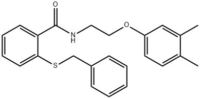 2-benzylsulfanyl-N-[2-(3,4-dimethylphenoxy)ethyl]benzamide 结构式