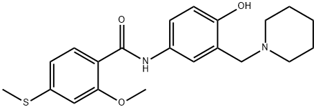 N-[4-hydroxy-3-(piperidin-1-ylmethyl)phenyl]-2-methoxy-4-methylsulfanylbenzamide 结构式