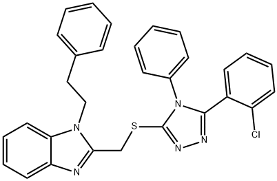 2-[[5-(2-chlorophenyl)-4-phenyl-1,2,4-triazol-3-yl]sulfanylmethyl]-1-(2-phenylethyl)benzimidazole 结构式