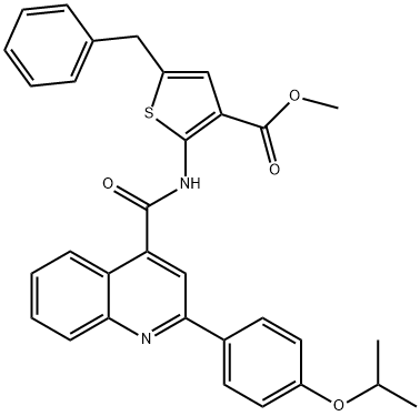 methyl 5-benzyl-2-[[2-(4-propan-2-yloxyphenyl)quinoline-4-carbonyl]amino]thiophene-3-carboxylate 结构式
