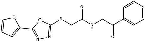 2-[[5-(furan-2-yl)-1,3,4-oxadiazol-2-yl]sulfanyl]-N-phenacylacetamide 结构式