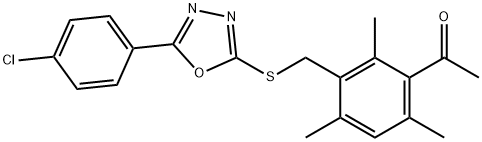 1-[3-[[5-(4-chlorophenyl)-1,3,4-oxadiazol-2-yl]sulfanylmethyl]-2,4,6-trimethylphenyl]ethanone 结构式