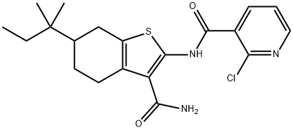 N-[3-carbamoyl-6-(2-methylbutan-2-yl)-4,5,6,7-tetrahydro-1-benzothiophen-2-yl]-2-chloropyridine-3-carboxamide 结构式