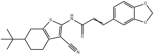 (E)-3-(1,3-benzodioxol-5-yl)-N-(6-tert-butyl-3-cyano-4,5,6,7-tetrahydro-1-benzothiophen-2-yl)prop-2-enamide 结构式