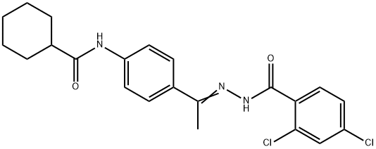 2,4-dichloro-N-[(Z)-1-[4-(cyclohexanecarbonylamino)phenyl]ethylideneamino]benzamide 结构式