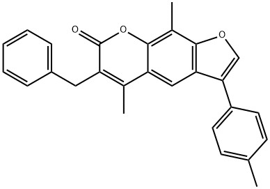 6-benzyl-5,9-dimethyl-3-(4-methylphenyl)furo[3,2-g]chromen-7-one 结构式