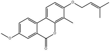 8-methoxy-4-methyl-3-(3-methylbut-2-enoxy)benzo[c]chromen-6-one 结构式