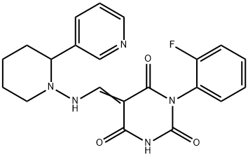 (5Z)-1-(2-fluorophenyl)-5-[[(2-pyridin-3-ylpiperidin-1-yl)amino]methylidene]-1,3-diazinane-2,4,6-trione 结构式