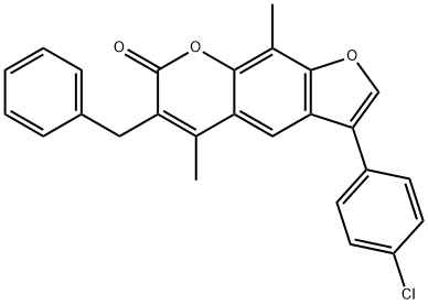 6-benzyl-3-(4-chlorophenyl)-5,9-dimethylfuro[3,2-g]chromen-7-one 结构式