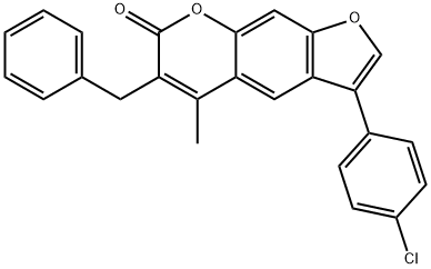 6-benzyl-3-(4-chlorophenyl)-5-methylfuro[3,2-g]chromen-7-one 结构式