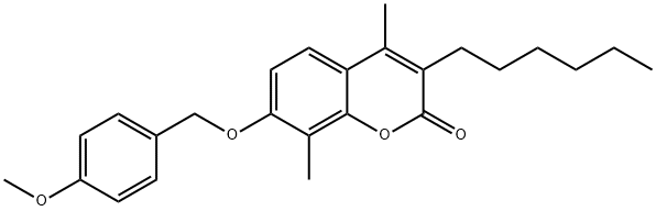 3-hexyl-7-[(4-methoxyphenyl)methoxy]-4,8-dimethylchromen-2-one 结构式