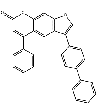 9-methyl-5-phenyl-3-(4-phenylphenyl)furo[3,2-g]chromen-7-one 结构式