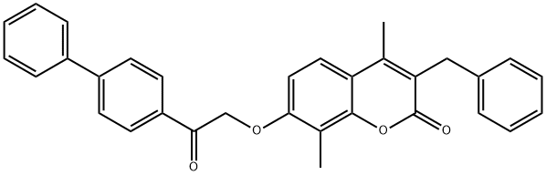 3-benzyl-4,8-dimethyl-7-[2-oxo-2-(4-phenylphenyl)ethoxy]chromen-2-one 结构式