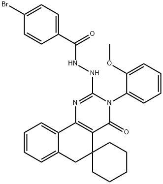 4-bromo-N'-[3-(2-methoxyphenyl)-4-oxospiro[6H-benzo[h]quinazoline-5,1'-cyclohexane]-2-yl]benzohydrazide 结构式